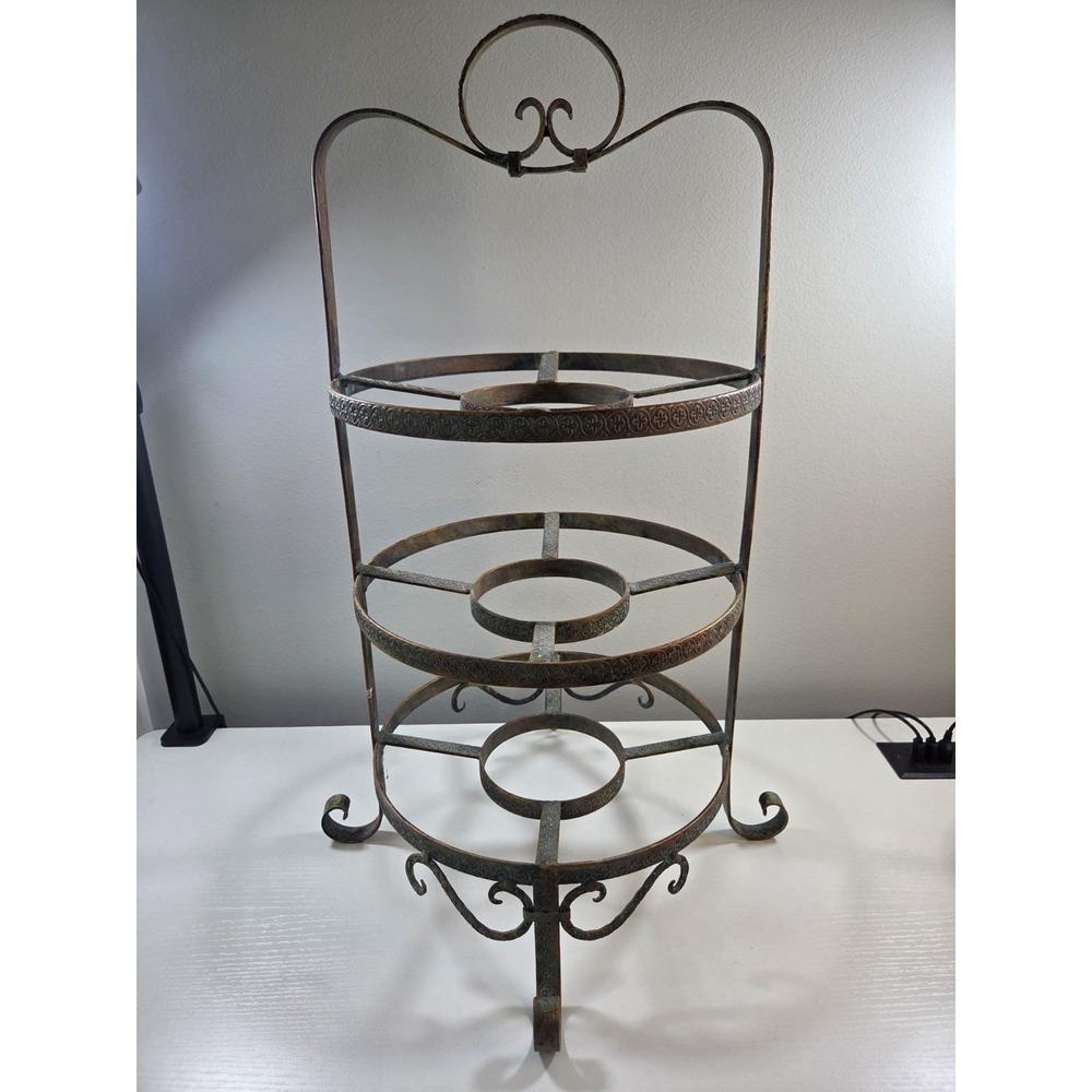 Vintage 3-Tier Wrought Iron Plate Display Stand/ Pie Plate Holder